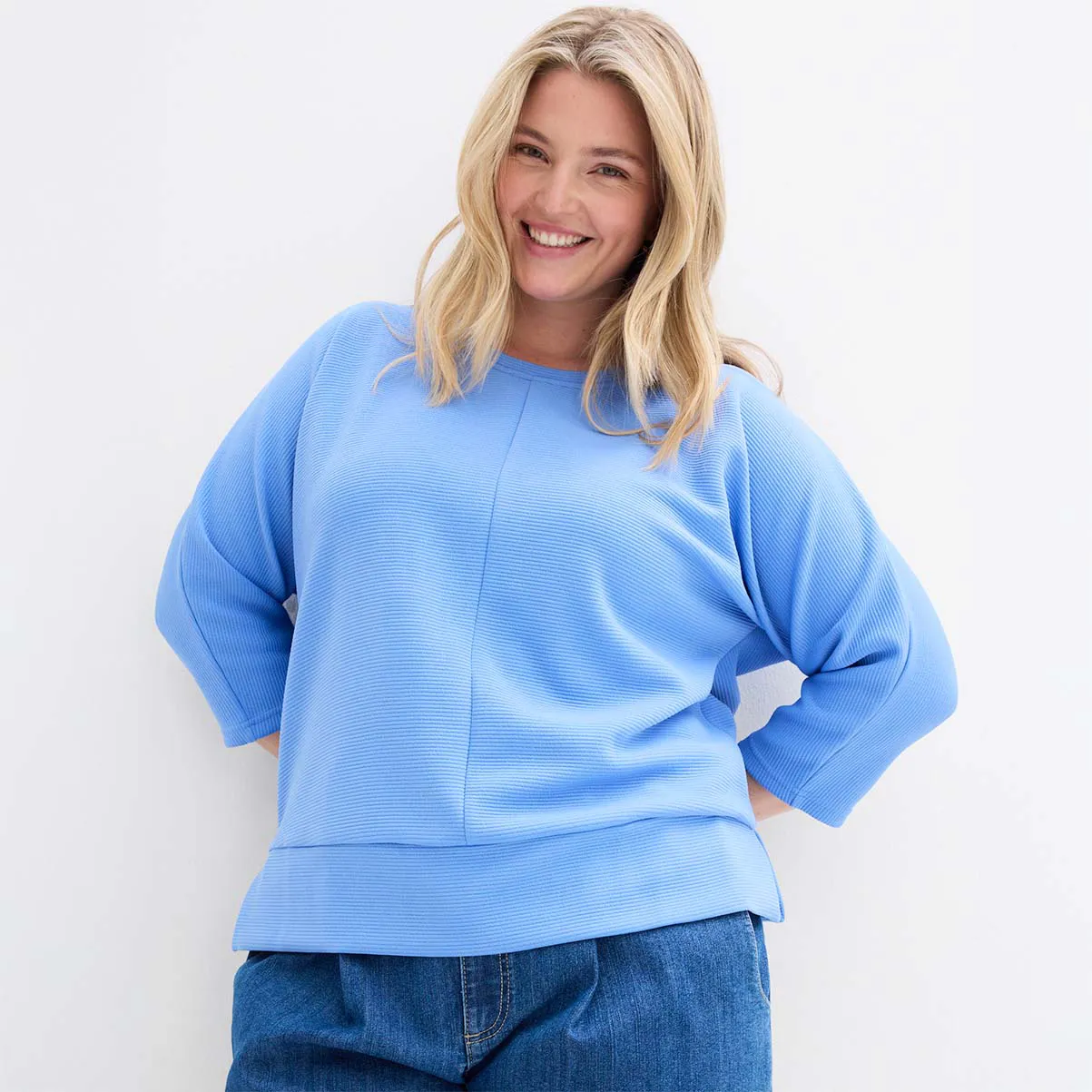 Sweater van gestructureerde stof middenblauw